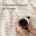 Fleece Throw Blanket for Couch - 300GSM Soft & Warm Fluffy Cream White Blanket, Decorative and Giftable Striped Blankets for Women, Men, 50"x60"