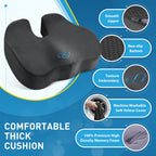 BlissTrends Seat Cushion,5.2in Thick Memory Foam Cushions for Office Chair, Car Seat, Airplane, Relieving Pressure Tailbone Sciatica Back Pain for Long Sitting Office Workers, Car Drivers Grey
