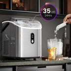 Kismile Nugget Ice Makers Countertop,35Lbs/24H,Portable Sonic Ice Machine with Self-Cleaning,One-Click Operation for Home/Office(Stainless Steels Silver)