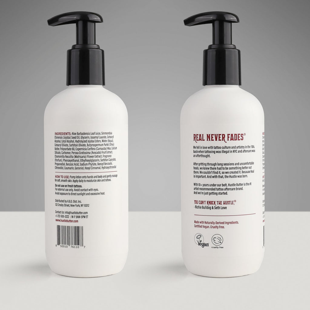 Hustle Butter Tattoo Aftercare - Daily Tattoo Lotion - Naturally Derived Vegan Cruelty Free - Everyday All Over Use and Moisturized Tattoos - 9 fl oz