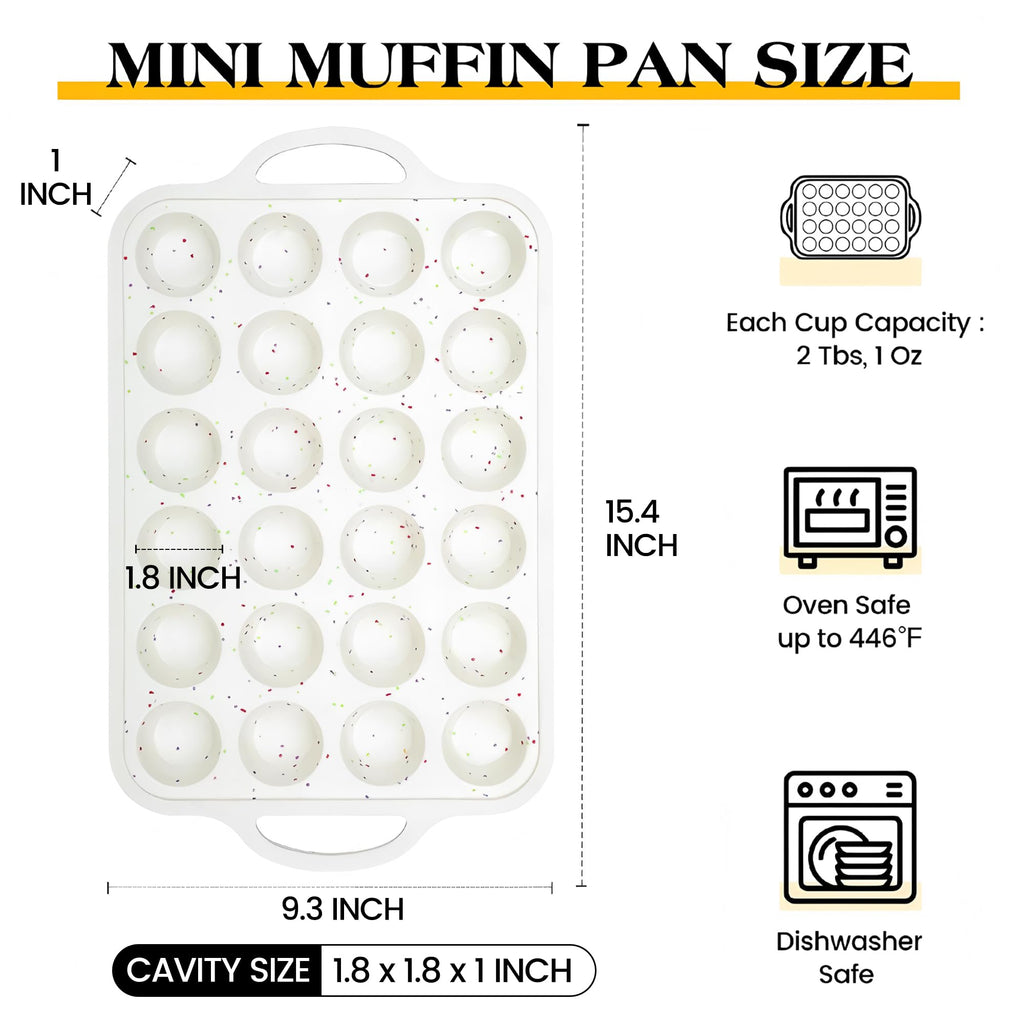 AOTASO 2 Pcs Silicone Mini Muffin Pan With Metal Frame, 24 Cups Nonstick Cupcake Tray for Baking, Small Muffin Molds with Handles (Cream)