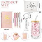 SiliFine 7 Pcs Boss Day Gift Sets Lady Thank You Gifts for Women Best Boss 16oz Glass Cup Makeup Bag Keychain A6 Notepad with 3 Ballpoints Pen Lady Leader Appreciation Day Christmas Favor(Pink)