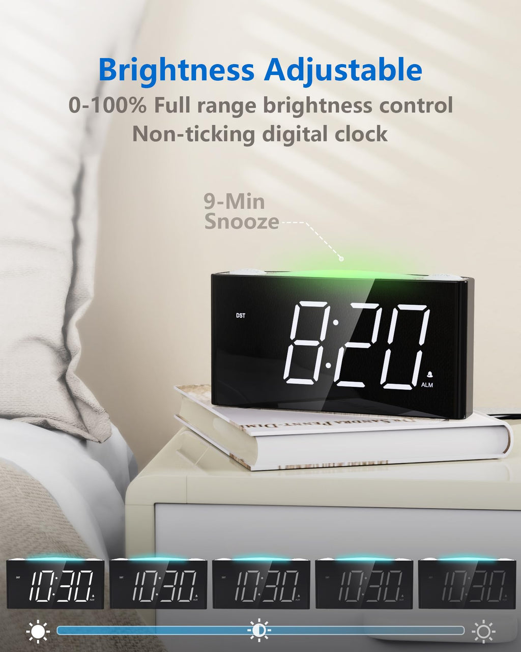 Digital Alarm Clock,7.5" Big LED Display & Full Dimmer,USB Cellphone Chargers,7-Color Night Light,Adjustable Volume,12/24 H,Plug-in Easy to Set Alarm Clock for Kids Elderly Bedside Desk Kitchen Office