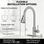 FEELSO Kitchen Faucets with Pull Down Sprayer, High Arc Stainless Steel Single Handle Kitchen Sink Faucet, 1 or 3 Hole Brushed Nickel Water Faucets for Farmhouse Laundry Camper Rv Bar