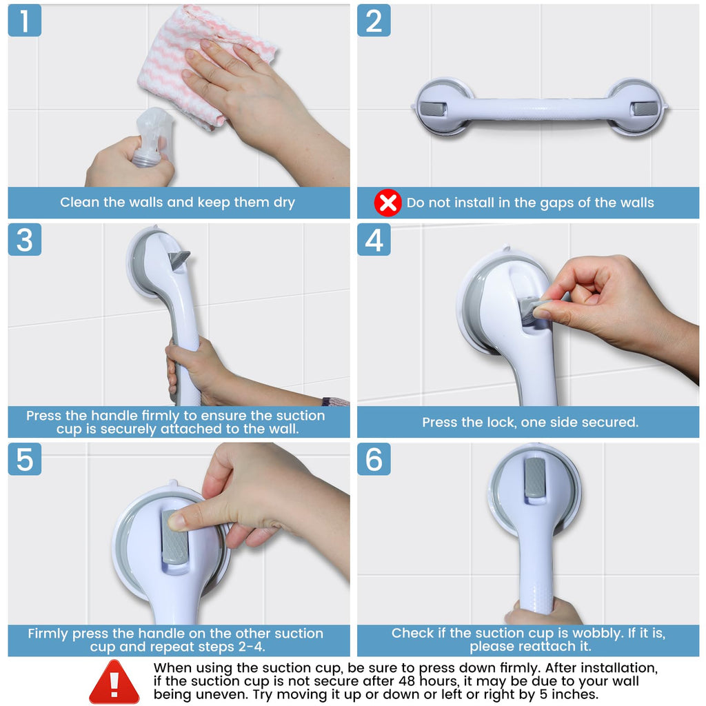 2 Pack Grab Bars for Bathtubs and Showers, Shower Handles for Elderly Seniors bar Bars Safety Elderly Suction 500 lbs Cup and Walls bathtubs Handicap He