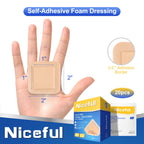 Niceful 20 Packs Silicone Foam Dressing Gentle Border 2x2in, HSA FSA Eligible, Absorbent Silicone Bandages for Wounds, Waterproof Bed Sore Bandages Wound Dressing