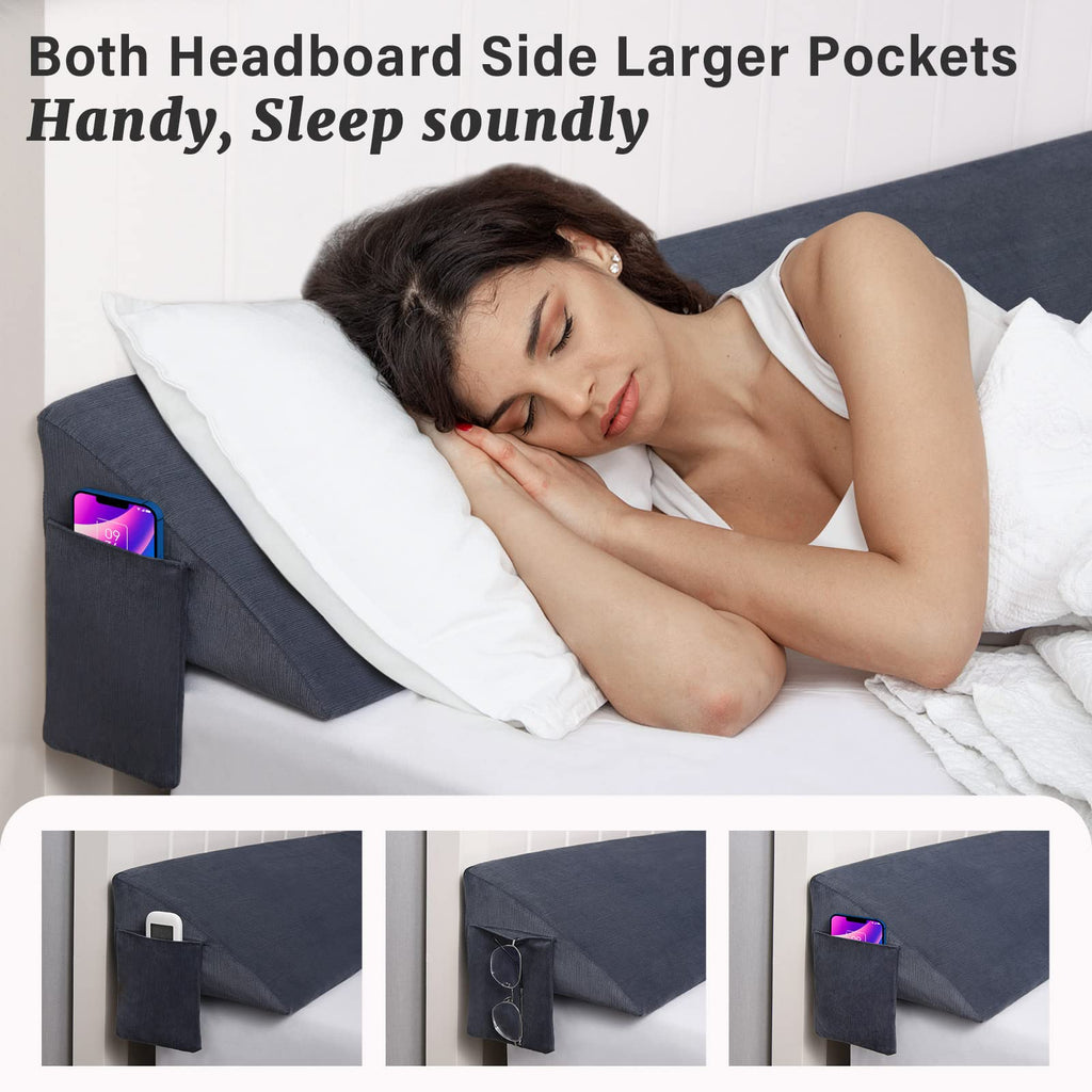 Vekkia Queen Bed Wedge Pillow/Headboard Pillow/Mattress Gap Filler,Bed Heaboard Gap Filler to Fill Gap (0-5.5") Between headboard and Mattress for Better Sleep(Grey 60"x10"x6")