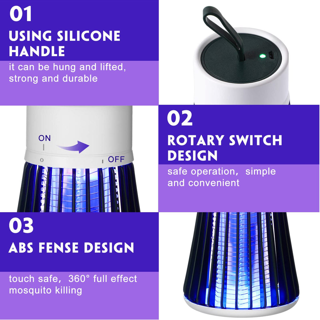 Kittmip 2 Pcs Electric Bug Zapper Bulk Rechargeable Mosquito Killer Fly Zapper Mosquito Trap Outdoor Portable Mosquito Lamp with USB and Hanging Loop for Home Camp Insect, Up to 6 Hours of Battery