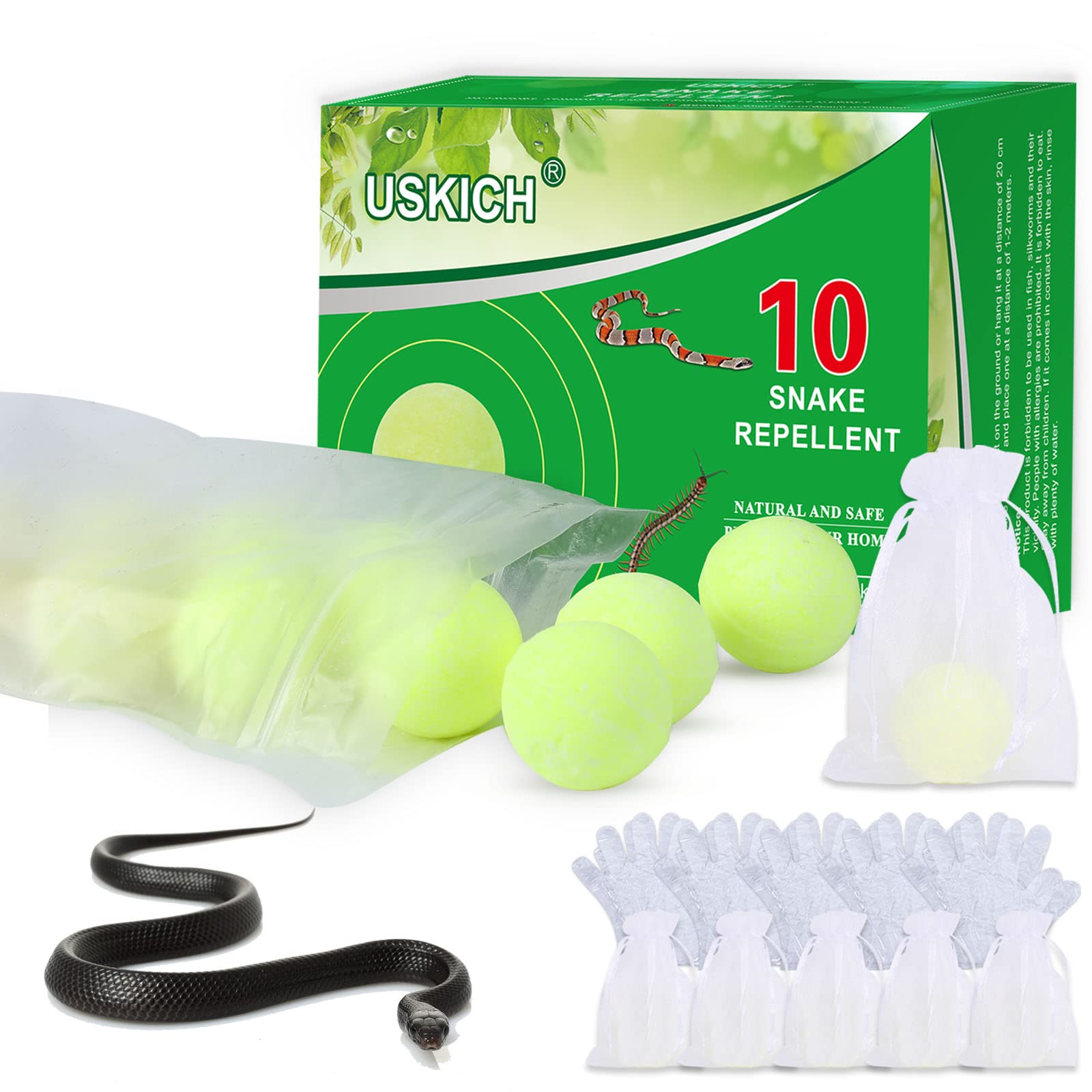 USKICH 10 Pack Snake Away Repellent, Snake Repellent Balls for repelling Snakes Rats and Other Pests, for Yard Lawn Garden Camping Fishing, Natural Plant Formula Pest Insect Control(Recipe Upgrade)…