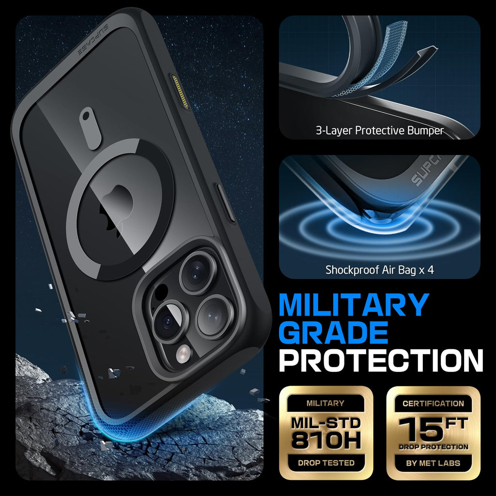 SUPCASE for iPhone 16 Pro Max Case with Camera Control Capture Button (Unicorn Beetle Mag), [Compatible with MagSafe] [Military-Grade Protection] Slim Clear Shockproof Magnetic Phone Case, Black