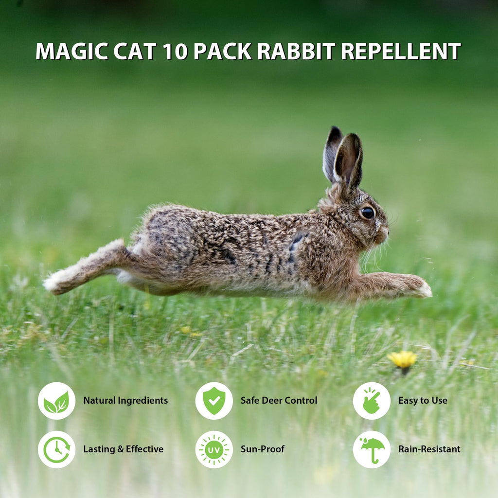 MAGIC CAT Rabbit Repellent Outdoor, 10 Pack Natural Peppermint Oil Deer and Rabbit Away Repellent for Plants Pet Family Safe, Rabbit Deterrent Deer Stopper to Keep Deer Bunny Out of Yard Garden Lawn