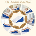 Pilyore Wedge Pillow for Sleeping, 7-in-1 Adjustable Bed Wedge Pillow for Back/Leg Support, 10" & 12" Triangle Pillow Wedge Elevated Pillows for Sleeping with Handle and Washable Cover, Blue & White