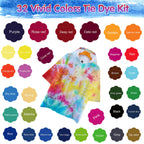 Tie Dye Kit 32 Color All-in-one Clothing Dye Kit, Permanent Fabric Dye for Kids, Adults, Large Group Handmade Party Activity, DIY Bright Neon Tye Dye Accessories