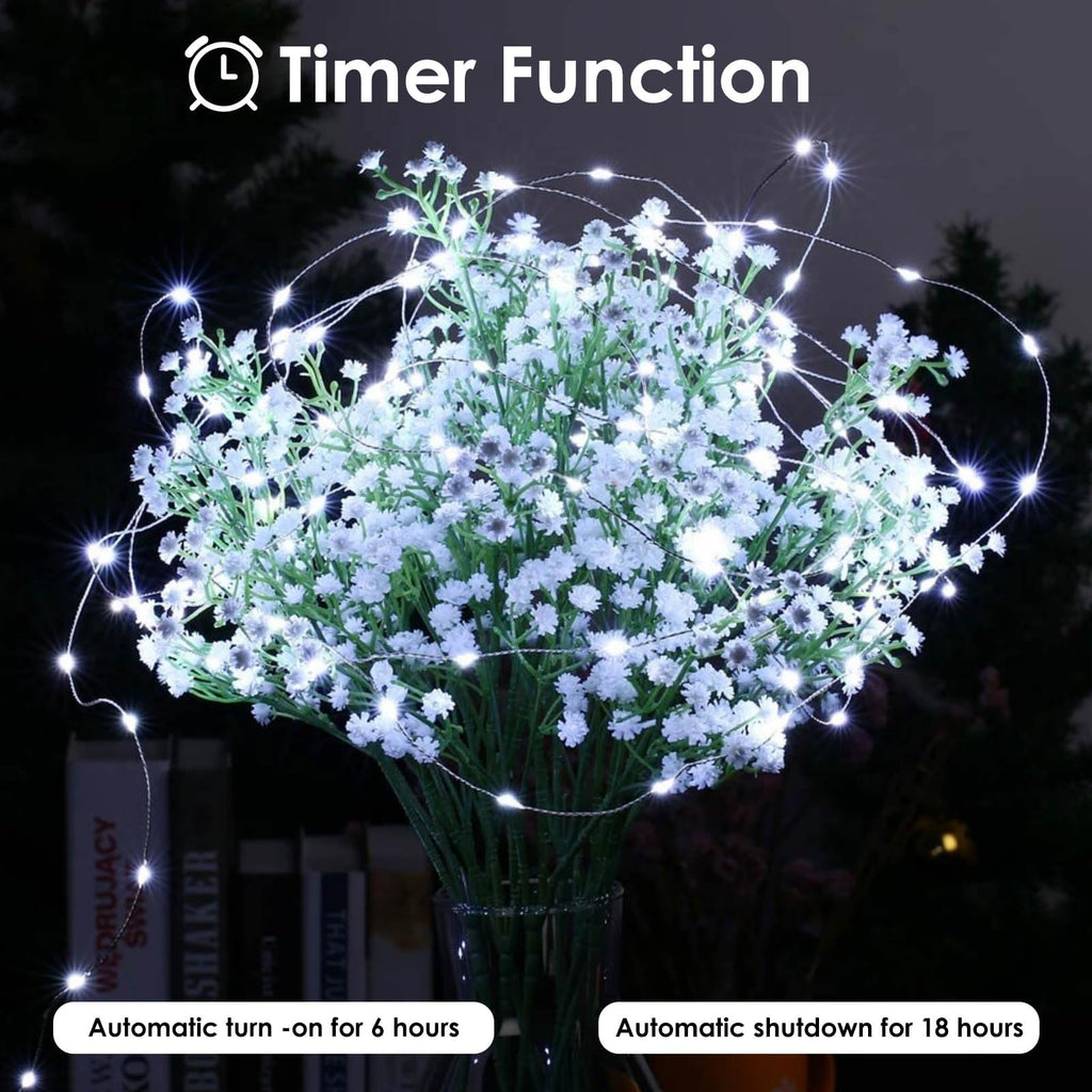 2-Pack White Fairy Lights Battery Operated with Timer, Waterproof 16FT 50 LED String Lights Outdoor Indoor, Twinkle Lights for Bedroom Dorm Wedding Birthday Christmas Parties Centerpiece (Cool White)