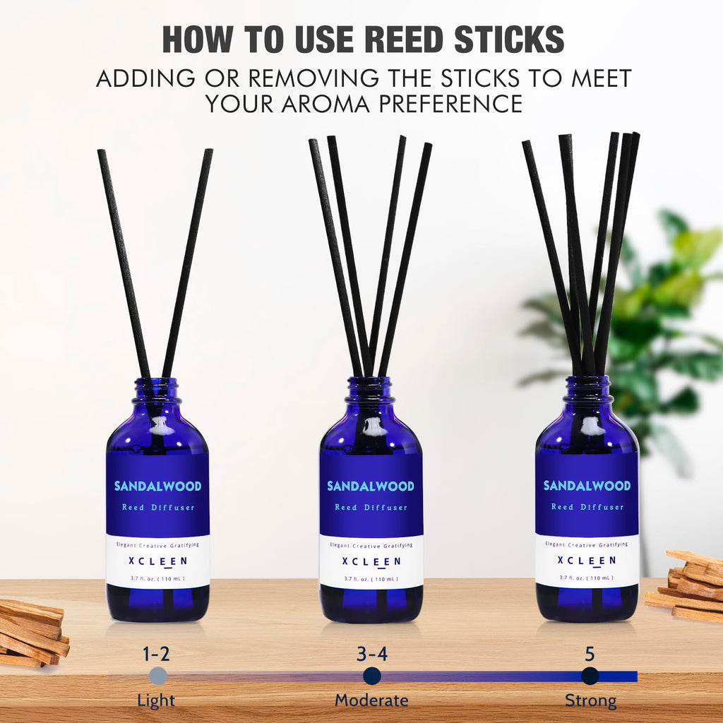Xcleen Reed Diffuser, Sandalwood Scented Reed Diffuser Set, Oil Reed Diffuser with 6 Sticks, Home Fragrance Reed Diffuser for Bathroom, Aromatherapy Diffuser for Gift, Christmas Room Decor