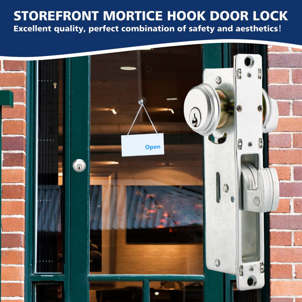 MaxxGeek Storefront Mortice Hook Door Lock, Commercial Door Locks Mortise Cylinder, Storefront Door Mortise Lock Hook Deadbolt(1-1/8" Backset)