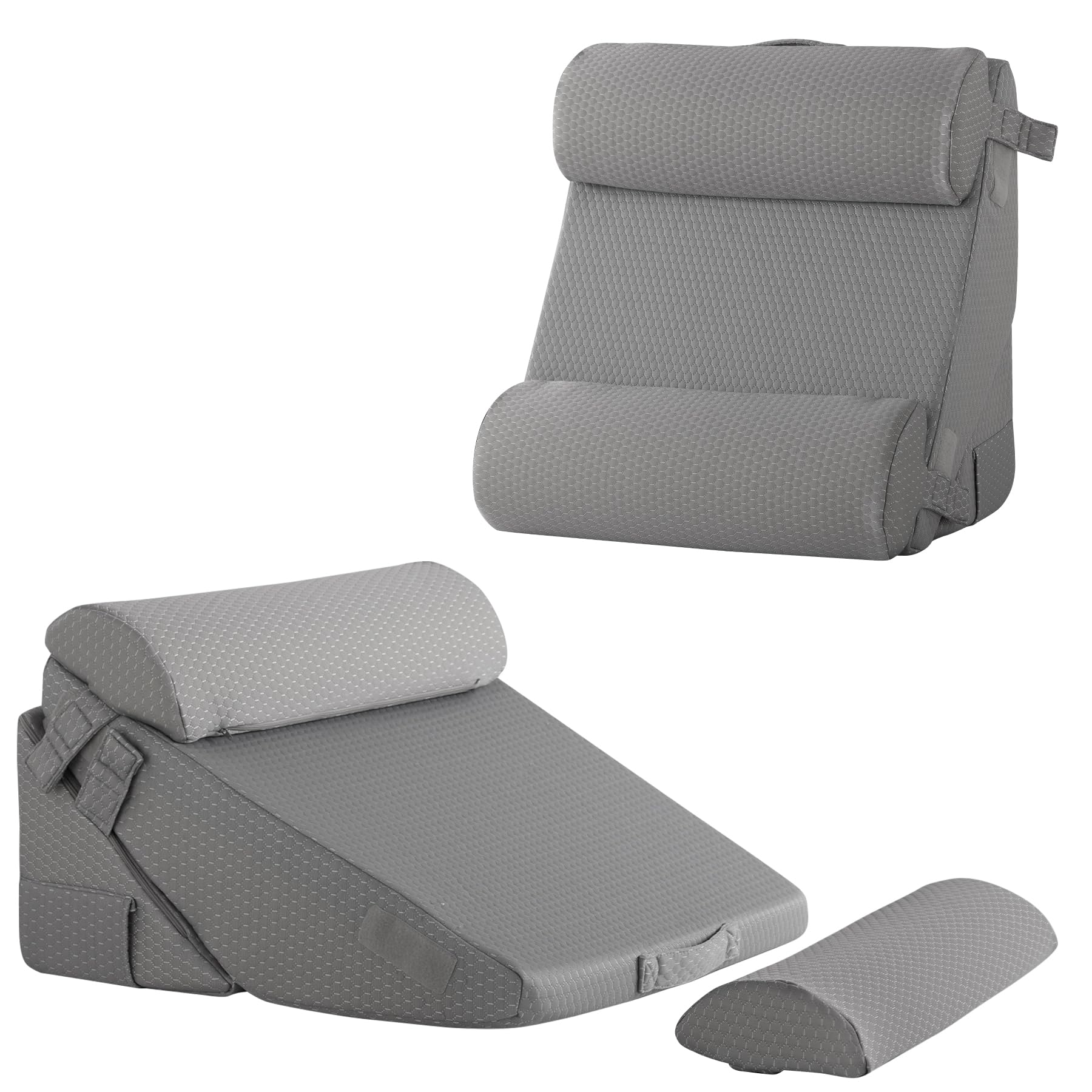 Bedluxe Adjustable 4pcs Bed Wedge Pillow Set, Memory Foam Wedge Pillow Post Surgery for Back, Neck, Leg Pain Relief, Pillow Wedge for Sleeping, Sitting up in Bed, Acid Reflux and GERD, Grey