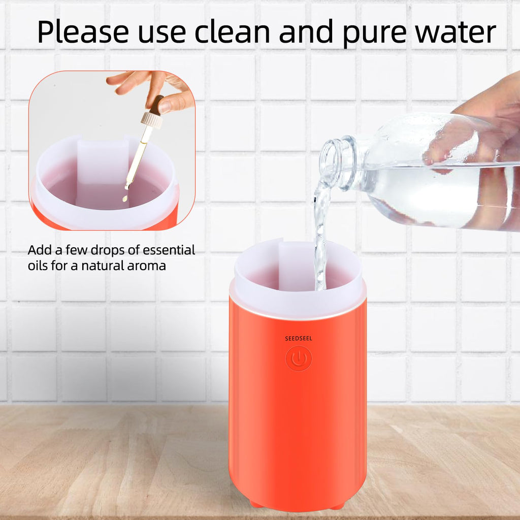 SEEDSEEL 100ML Car Essential Oil Diffuser, Mini Air Humidifier with 7-LED Color Changing, Suitable for Car (Orange)