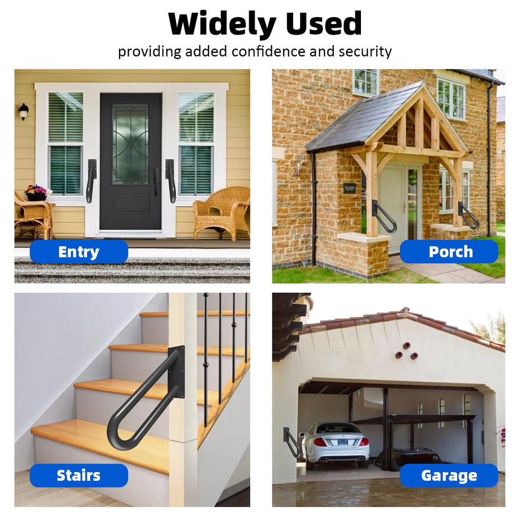 Handrails for Exterior Interior Steps Wall Mount with Matte Black Finished Stair Handrails for Kids Elderly Pregnant Women Disabled Stairway Railing Doorways Courtyard with Hardware 20 INCH