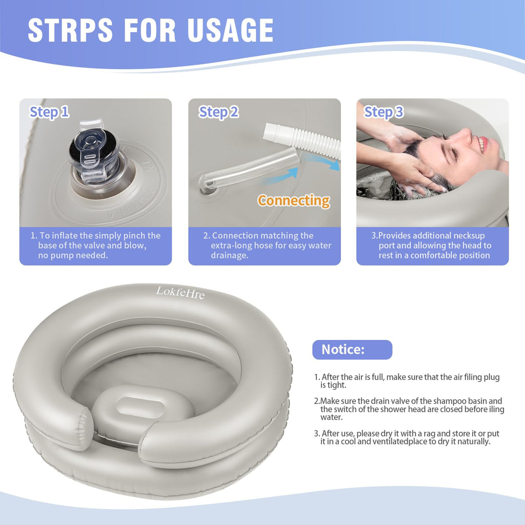LOKFEHRE Large Portable Inflatable Hair Washing Basin for Bedridden - Wash Hair in Bed with Inflatable Shampoo Bowl.Hair Washing Basin for Elderly,Disabled,Injured,Ideal Inflatable Sink for Locs Detox