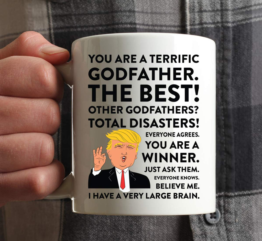 Andaz Press Funny President Donald Trump 11oz. Coffee Mug Gift, Terrific Godfather, 1-pack, Godfather Mug, Padrino Christmas Birthday Godfather Cup Republican Political Satire Godfather Gift