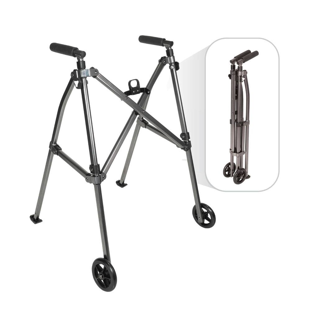 Able Life Space Saver Walker Lite w/Wheels, Lightweight Folding Walker for Adults, Seniors, and Elderly, Collapsible Travel Walker, Ski Glides for Mobility Support, Compact, Black Walnut
