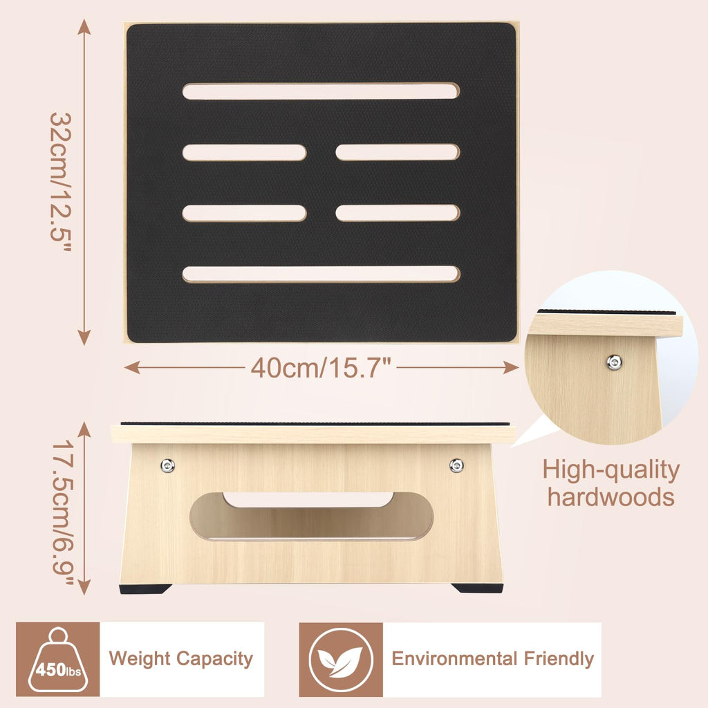 One Step Stool for Adults Seniors with Non-Slip Rubber Stepping Feet, Heavy Duty Platform Step Stools, 450 LB Portable Bed Steps for High Beds for Bathroom,Bedroom,Kitchen & Bedside Support,Light Wood