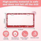 QUANQIUFEI 2 Pack Bling License Plate Frames for Women, Sparkly Rhinestone Diamond Car Accessories with Glitter Crystal Caps (Red)