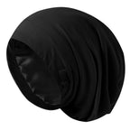 Silky Satin Lined Bonnet Sleep Cap Adjustable Strap Hair Wrap Slouchy Beanie Hat for Curly Hair Braids Night Caps for Women 2PCS(Black&Pink)