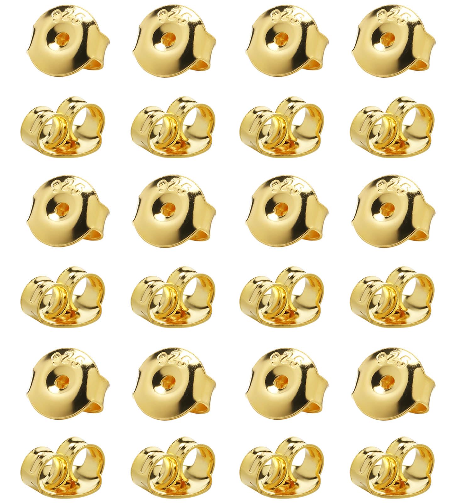 DELECOE 24pcs 925 Silver Earring Backs Replacements, 14K Gold Plated Hypoallergenic Earring Backs for Studs, Secure Locking Earring Backingsfor Stud Earrings, 6mm Gold