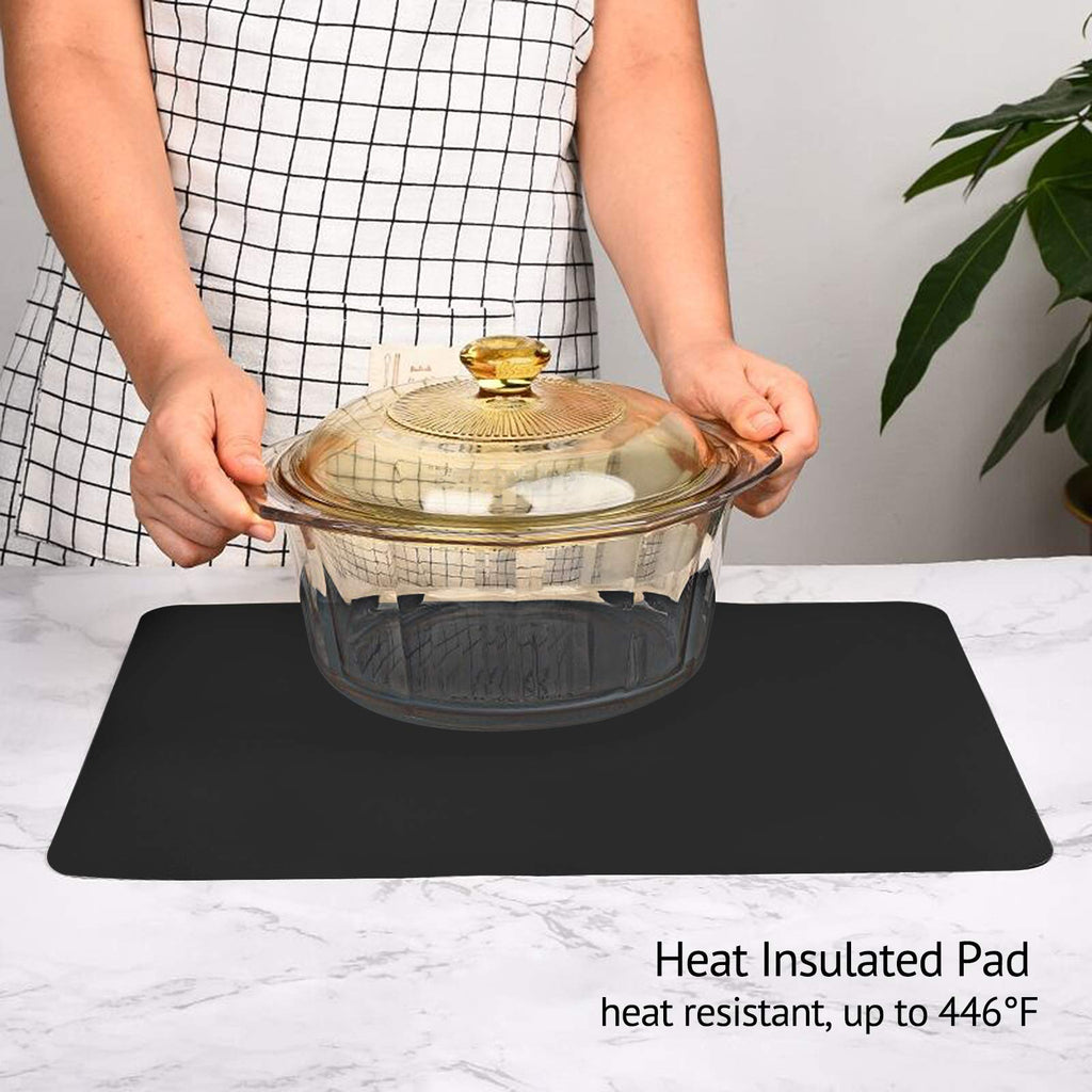 Gartful Silicone Mats for Kitchen Counter, Thicker 0.06", 25 x 17 inches Multipurpose Table Mat, Silicone Pad Desk Work Mat, Nonstick Nonskid Heat-Resistant Pad, Placemat, Black
