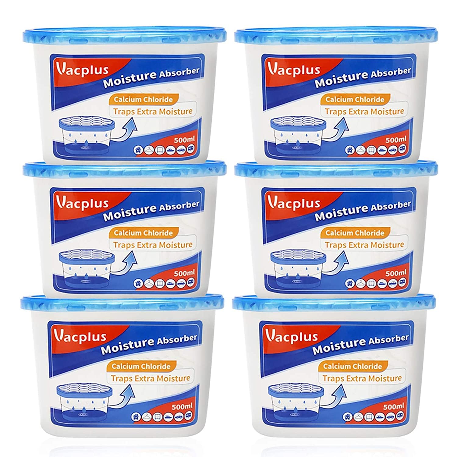 Vacplus Moisture Absorbers 6 Pack, 10.5 Oz Portable Humidity Absorber Boxes for Your Bathroom, Closet & Car, Dehumidifier and Odor Eliminator with Fragrance Free for Fresher Air, Navy Blue