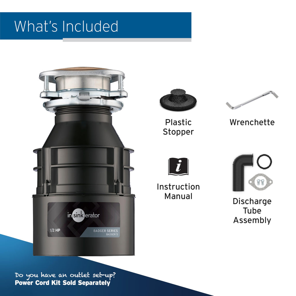 InSinkErator Badger 5 Garbage Disposal, Badger Series 1/2 HP Continuous Feed Food Waste Disposer