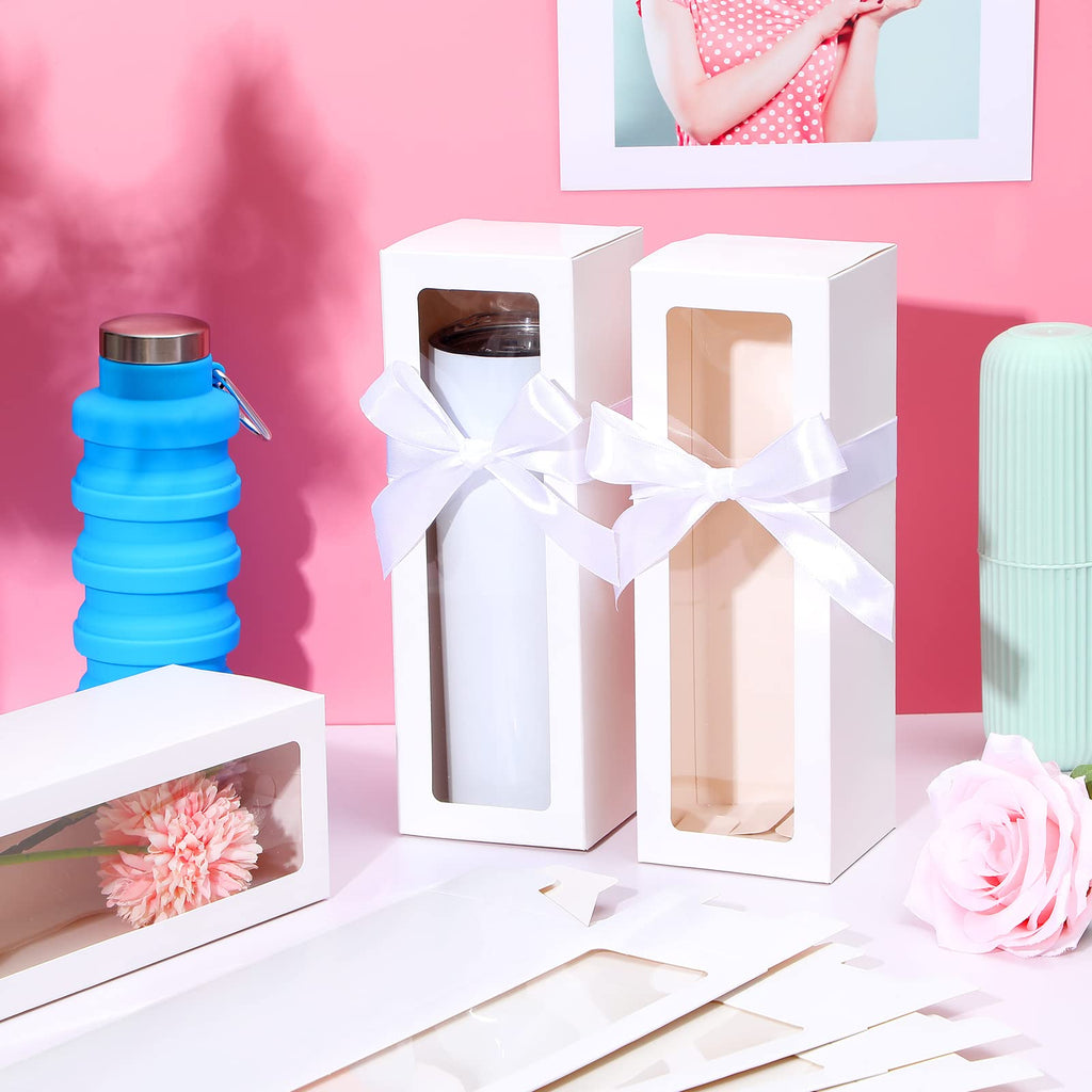 PerKoop 36 Pcs Gift Boxes with Ribbon for Sublimation Tumbler Christmas Tumbler Box for 12 oz, 20 oz, 30 oz Tumbler Gift Box for Shipping Blanks Sublimation Tumbler Gift Wrapping (White)