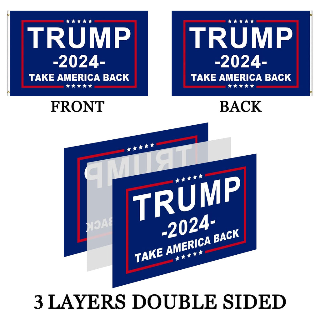 Trump 2024 For President Flag Double Sided 3x5 Outdoor- 3Ply 240D 4 Rows Stitched- Donald Trump Take America Back Flags Banner - UV Fade Resistant With Canvas Header & 2 Brass Grommets