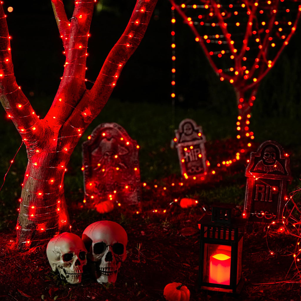 JMEXSUSS 2 Pack Red Fairy Lights Battery Operated. Total 200 LED 66ft Red Halloween Lights with Remote, 8 Modes Red String Lights for Bedroom Party Indoor Outdoor Christmas Halloween Decorations