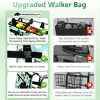 Rhino Valley Walker Bag, Multi Pockets Folding Walker Basket Tote Bag with Cup Holder, Hand-free Carry Pouch Storage Bag for Universal Walkers, Large Capacity Organizer for Seniors Elderly, Flower