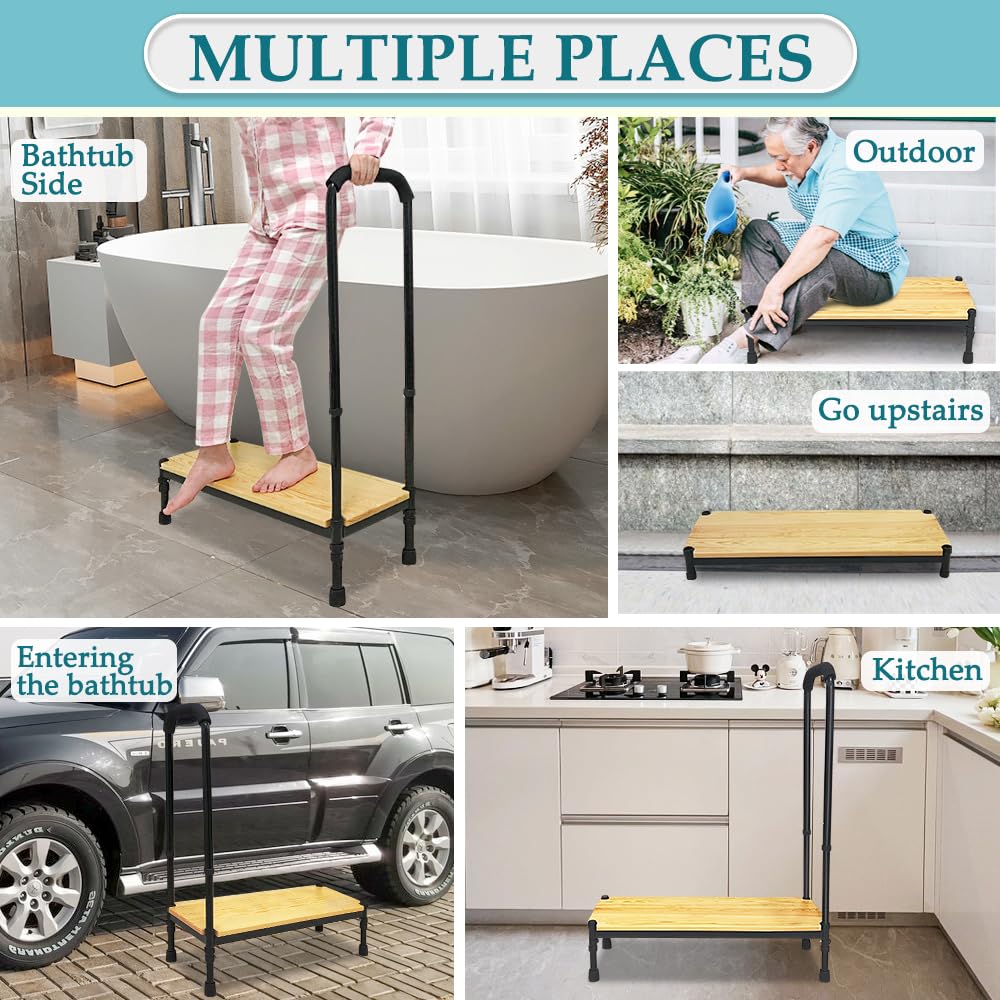 Bed Step Stool with Handle for Elderly Adults Medical Stepping Stool SUV Car Bariatric Handicap Seniors Safety Bedside Foot Step for High Beds with Adjustable Assist Handle Wide Platform