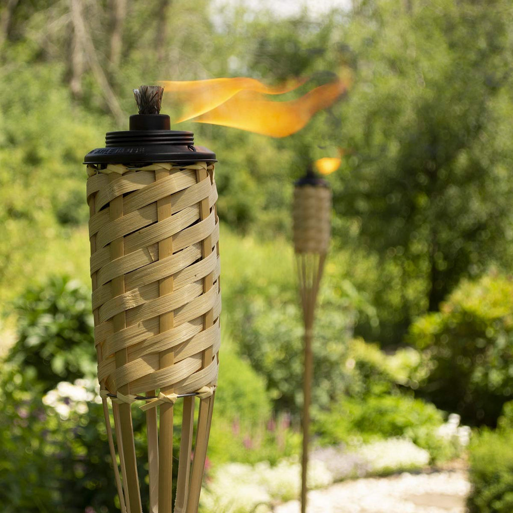 TIKI Bamboo Tiki Torches 12-Pack – Weather-Resistant Outdoor Décor with Easy-Pour Wide-Mouth Canister Refill for Patio, Garden, Backyard, and Parties, 57-Inch Citronella Torches