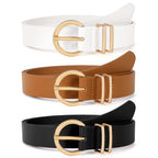 VONMELLI 3 Pack Women's Leather Belts for Jeans Dresses Ladies Waist Belt with Fashion Gold Buckle Black White Brown S 25-31