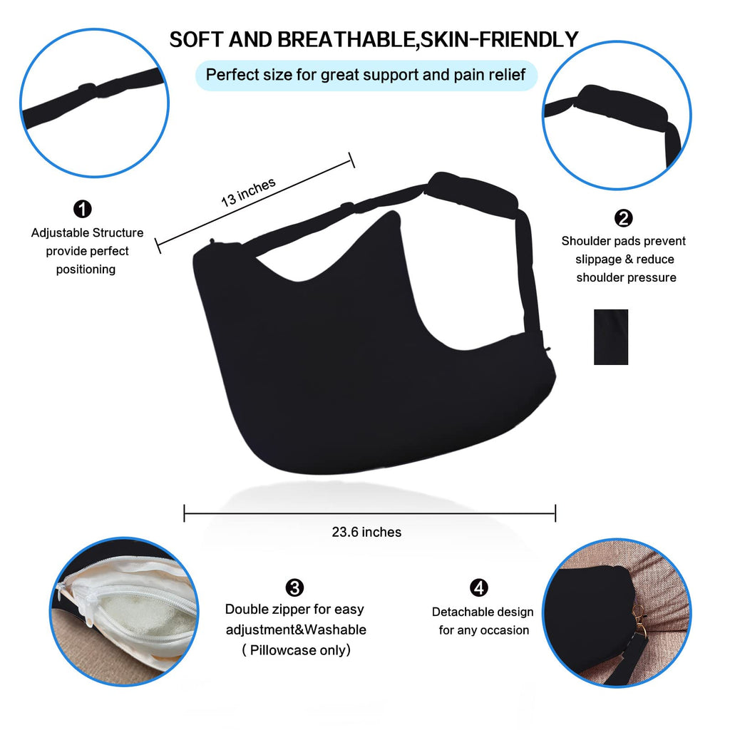 zimucxn Shoulder Surgery Pillow, Shoulder Pillow with Detachable Sling, Rotator Cuff Pillow for Shoulder Pain Relief, Comfortable Post Shoulder Surgery Pillow, Firm and Removable(Black)