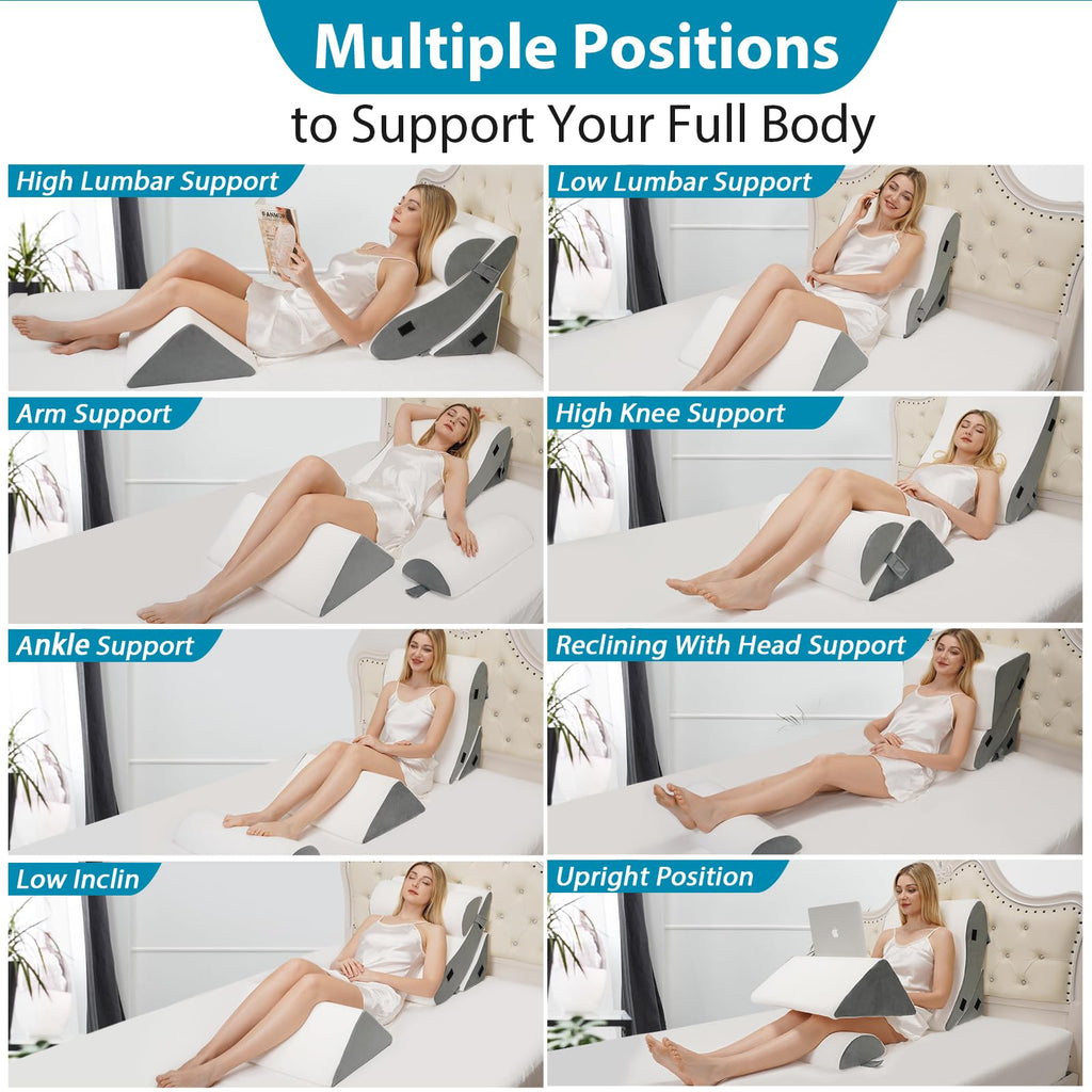 AAAini 4PCS Orthopedic Wedge Pillow Set,Wedge Pillow for Sleeping, Knee, Lumbar and Back Pain Relief,Adjustable Bed Pillow for Acid Reflux,Anti Snoring & GERD - White
