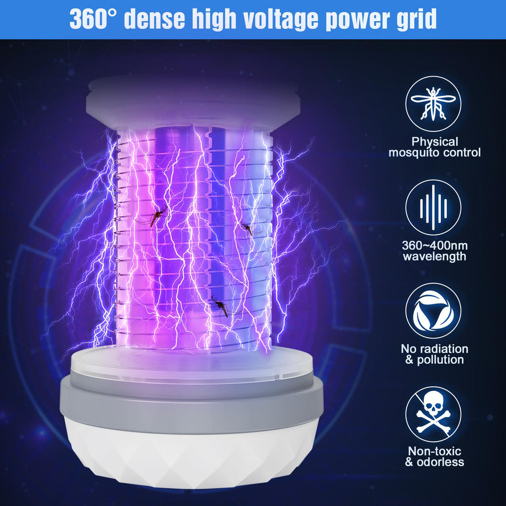 Solar Bug Zapper Outdoor Waterproof Mosquito Zapper for Patio Home Camping, 3 in 1 Cordless Rechargeable Mosquito Repellent Outdoor Patio Flashlight, Mosquito Killer Indoor - Blue, 2 PCS Patio