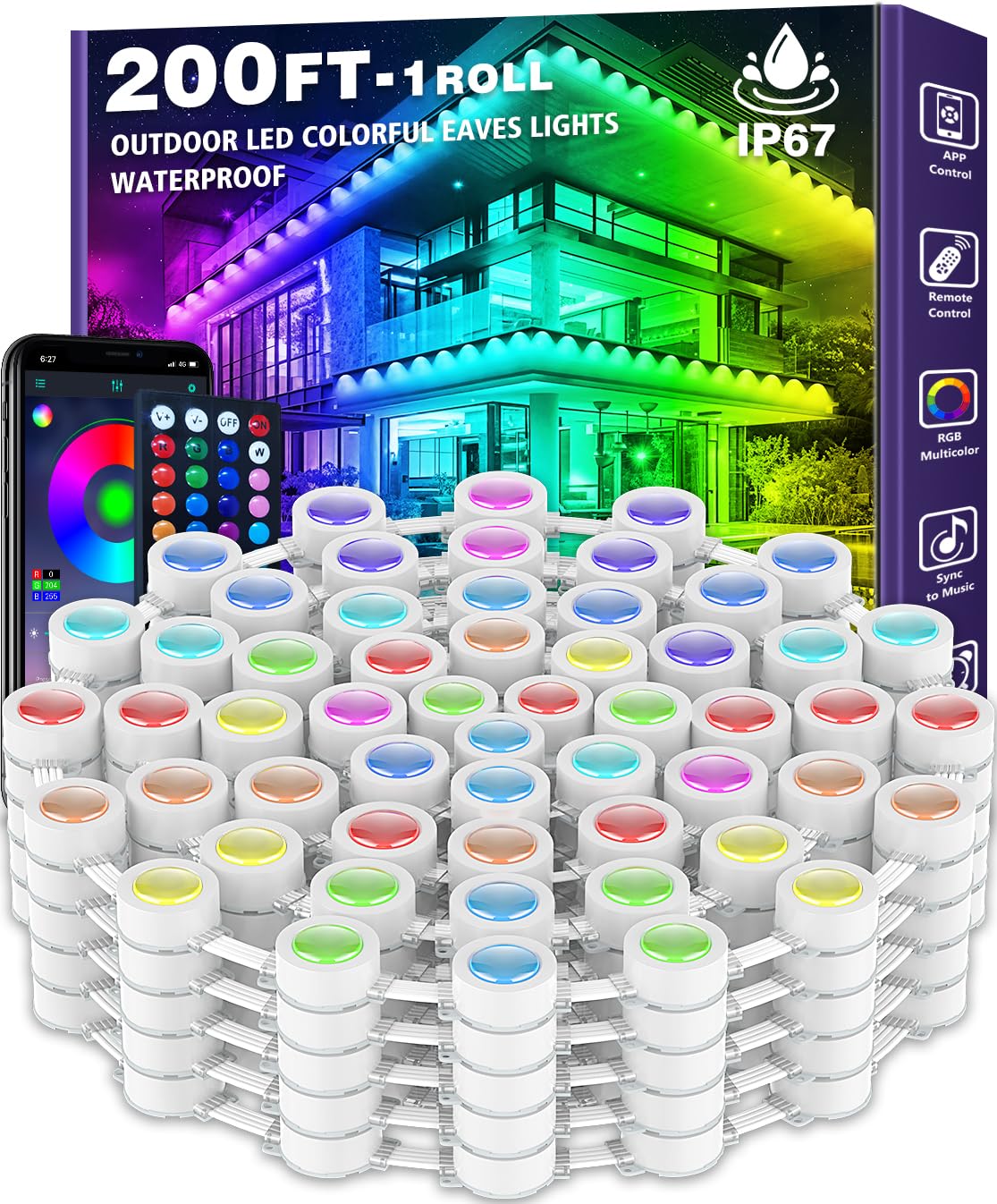 Permanent Outdoor RGB Lights,Waterproof Smart LED Eaves Lights with App/Remote Control,for Christmas and All Holiday Decor,Daily and Accent Lighting,House Roof and Garden Lighting (200FT)