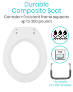 Vive Toilet Seat Risers for Seniors (Raised with Handles) Grab Bar Seat for Seniors - Options for Elongated & Standard Bowls - Elderly Handicap Medical Hip Replacement Surgery Lift, Easy Clean, White