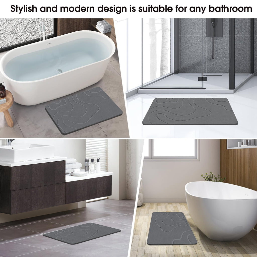 ZIKIBL Stone Bath mat Diatomaceous Earth Bath Mat Super Absorbent Non-Slip Diatomite Stone Bath Mats for Bathroom Quick-Drying Stone Shower Mat Easy to Clean（24 * 16'' Grey）
