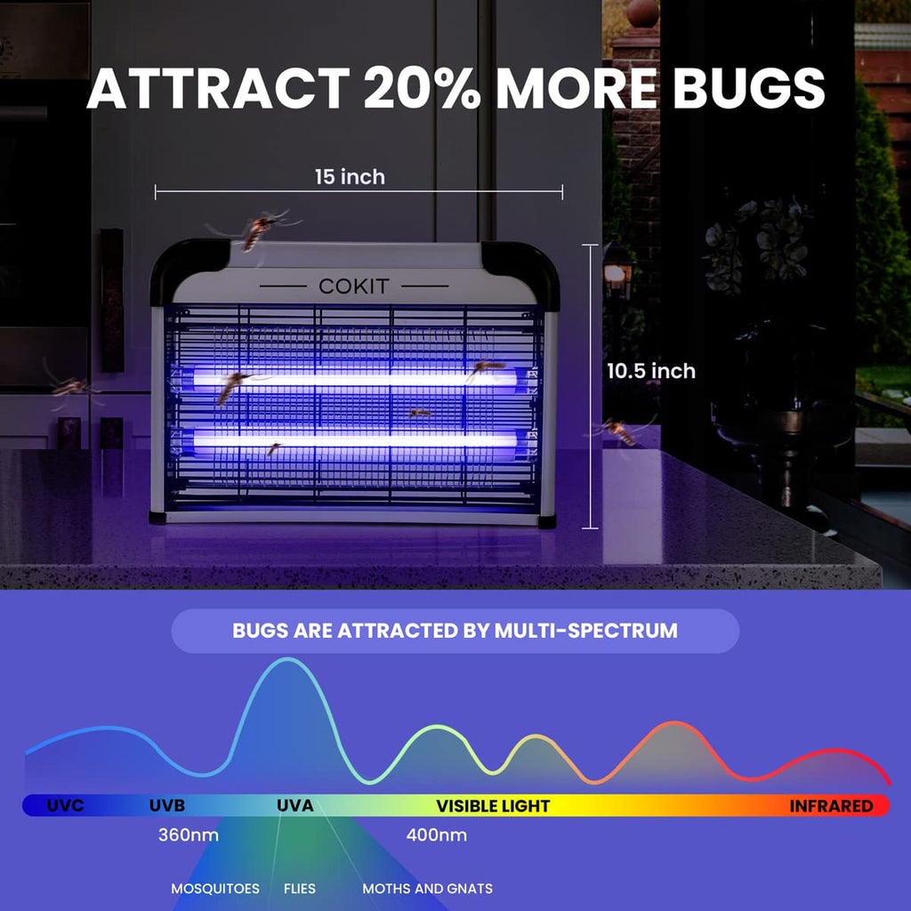 COKIT Bug Zapper Indoor Powerful 20W Electric Indoor Insect Killer, Bug Zapper, Fly Zapper, Mosquito Killer for Home Kitchen Garage Patio 2 Extra Replacement Bulbs (No Bug Collection Tray)