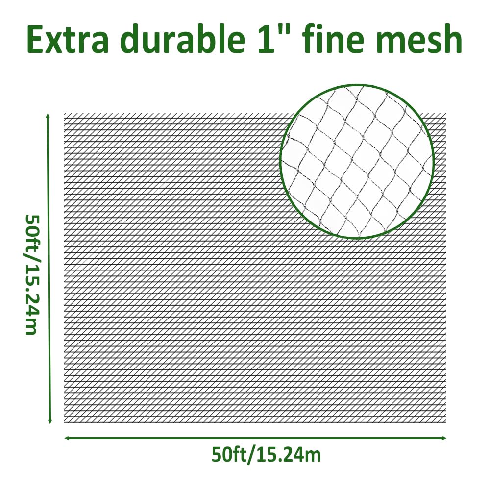 POYEE 50 x 50 FT Bird Netting for Garden Woven Mesh Garden Netting for Plants, Vegetable, Fruit Trees, Blueberry Bushes, Strawberries Against Birds, Deer, Squirrels and Other Animals