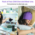Comfitech Migraine Ice Head Wrap, Headache Relief Hat for Migraine Cap for Tension Puffy Eyes Migraine Relief Cap for Sinus Headache and Stress Relief Cold Compress (Medium Black & Purple)