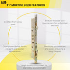 Multi-Point Mortise Lock Replacement with 11-3/4" Face Plate for Sliding Patio Glass Door | Dual-Point Security with Anti-Slam Pin - 11" Hole Spacing | Fix & Repair Locking Mechanism